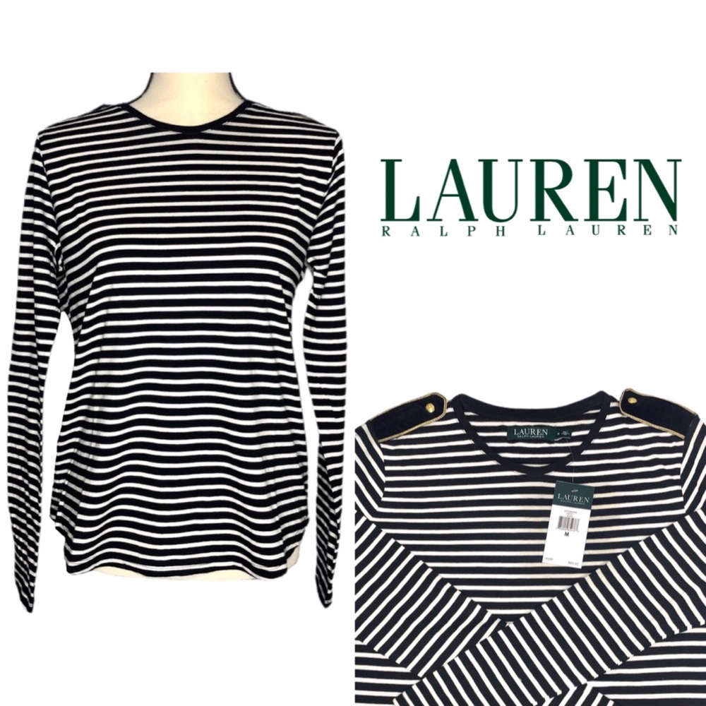 Lauren Ralph Lauren Black and White Striped Blouse